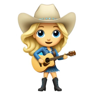 Blonde cowgirl in boots and dress playing guitar and singing blue sparkly  sticker