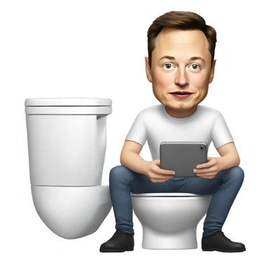 elon musk on a toilet looking at his phone sticker