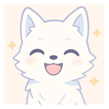 white anime wolf laughing, close-up, detailed fur, anime style sticker