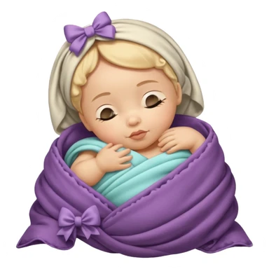 Sleeping light skinned baby wrapped in a blanket with bows on it sticker