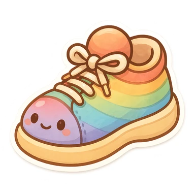 chibi sticker-style rainbow sneaker, cute and exaggerated sticker