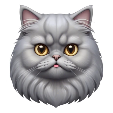 Cinematic Derpy grumpy comical Grey Persian Cat Portrait Emoji, Head tilted playfully with an adorably awkward expression, fluffy grey fur with soft silver undertones, Simplified yet hilariously derpy features, highly detailed, glowing with a warm but slightly confused glow, high shine, a mix of lazy and clueless, stylized with a touch of whimsy, bright but with a completely derpy and grumpy face, soft glowing outline, capturing the essence of a quirky yet chubby, grumpy kitty, so endearing it feels like it could stretch out of the screen and demand attention with its wonderfully derpy charm! sticker
