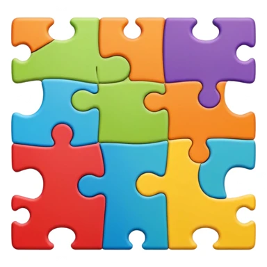 An icon showing connected jigsaw puzzle pieces with letters sticker
