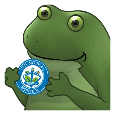bufo frog with the City of Montreal logo in its hands sticker