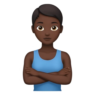 Minimalist human silhouette, upper body only, arms crossed, no facial features, solid dark shape, flat icon style, centered, transparent background sticker