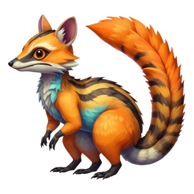 Colorful Fruity Iridescent Warm-colored Tropical Exotic Vernid-Sergal-Trico-Numbat-Nargacuga-fusion-hybrid-animal-creature, full body sticker