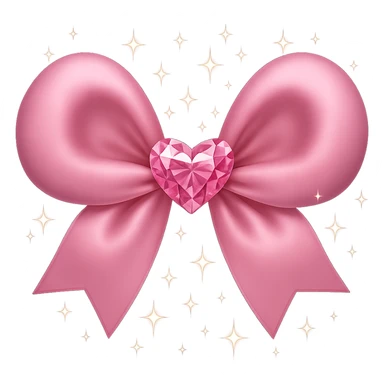 Add small sparkling stars around the sparkly pink bow with a heart in the center. Keep the background transparent. sticker