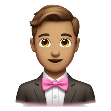 a Asia Cute Gay headhunter(white people brown hair) with pink bow tie and heart eyes sticker