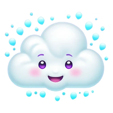 A tiny kawaii cloud emoji with a cheeky smile and wink, soft neon glow in purple/cyan, little sparkles floating, playful delulu vibe. sticker