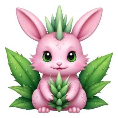 Kawaii bunny plant dragon with tiny spikes, extremely cute, giant sparkly eyes, blushing cheeks, pastel colors, small mouth, adorable expression sticker