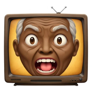 TV screen showing a old screaming face sticker