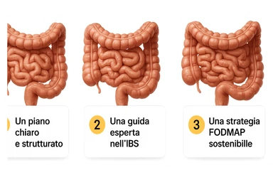 emoji stile iphone di 3 targhette numerate con intestino realistico davanti ad ogni targhetta, le targhette sono:
"1 – Un piano chiaro e strutturato
2 – Una guida esperta nell’IBS
3 – Una strategia FODMAP sostenibile"
, iperrealistico 4k sticker