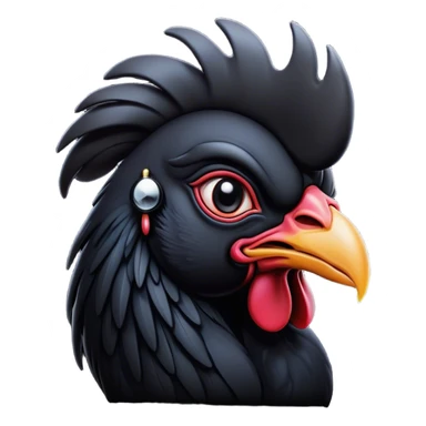 Cinematic Noble Black Rooster Portrait Emoji, Poised and regal, with a robust, commanding build and a sleek, well-groomed pure black plumage, deep-set soulful piercing eyes, Simplified yet sharp and sophisticated features, highly detailed, glowing with a soft, dignified glow, high shine, intelligent and proud, stylized with an air of mysterious majesty, focused and attentive, soft glowing outline, capturing the essence of a watchful and confident leader, so majestic it feels as though it could crow out of the screen with effortless authority! sticker