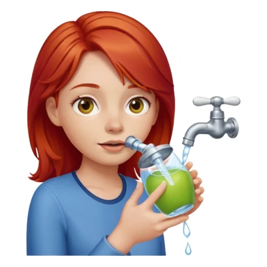 girl with red hair drinking water from a faucet apple style emoji sticker