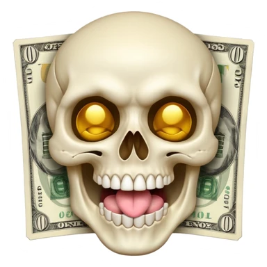 exaggerated White Skull Emoji Face with Tongue and Money sticker