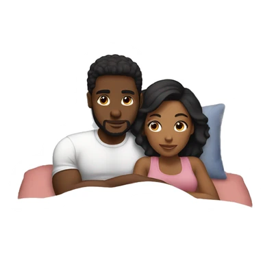 Black couple cuddling on bed sticker