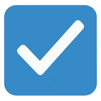 a blue square with a check with withe sticker