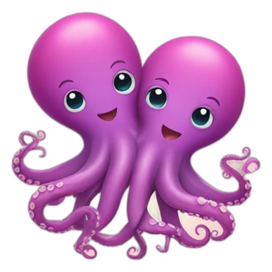 two in love octopus hugging one each other with little hearts flying around sticker