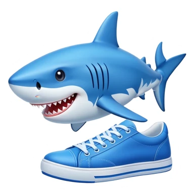 Blue smiling shark with blue sneakers sticker