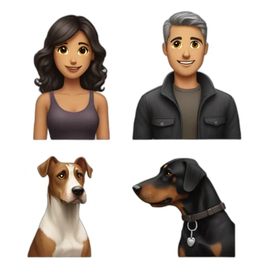 A handsome man with breed a beautiful girl playing with a boy Doberman dog sticker