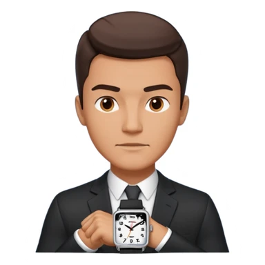 man wearing a black strap watch portrait, head and shoulders only, square jawline, strong facial structure, confident expression, black strap wristwatch visible, 3D cartoon, mobile game icon style, clean background, no text, no watermark
 sticker