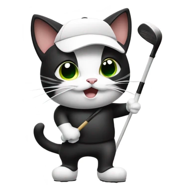Black and white cat playing golf sticker