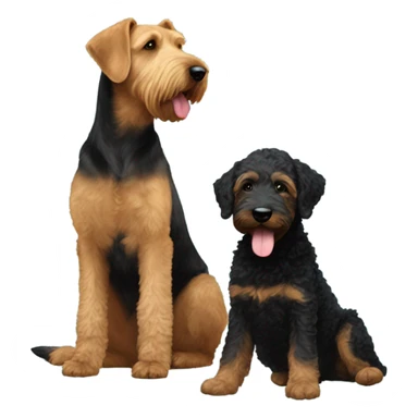 Airedale and black golden doodle playing with bubbles sticker
