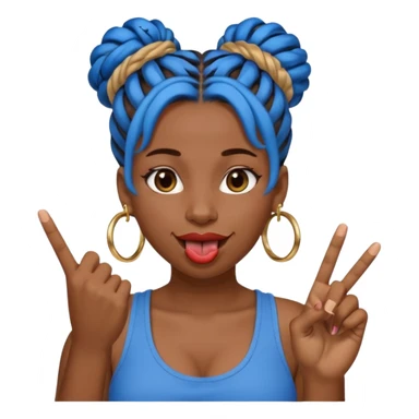 brown girl with blue locs in a bun with tongue out giving middle finger sticker