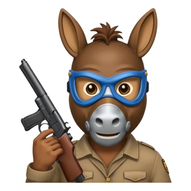 Donkey with gun and a mask sticker
