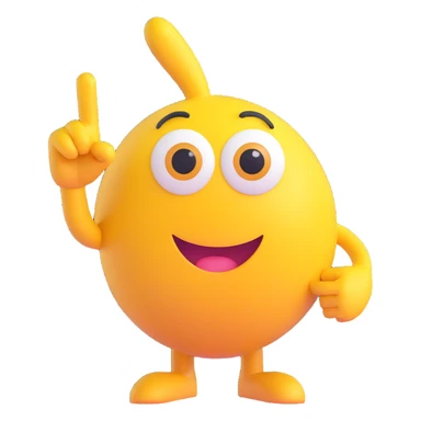 A yellow round emoji character with big eyes and a confident smile, clearly pointing both index fingers at itself. Strong “ME!” expression. Bold cartoon style, isolated on white sticker