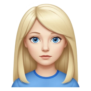 40 yr old white woman, pale skin, long straight blond hair parted in center, blue eyes, bangs sticker