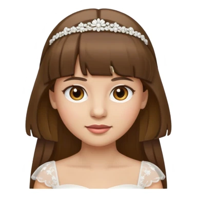 close-up bride emoji with light skin, hazel eyes, brunette straight hair with bangs sticker