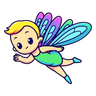 Iridescent fairy flying twinkle rainbow neon sticker