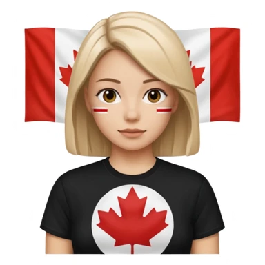 Isolated, realistic womens black tshirt, with Canadian flag graphic print sticker