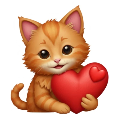 The ginger kitten is hugging a heart, very happy and smiling. sticker