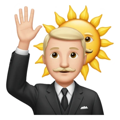 Adolf h , wearing suit and mustache small. Raising his hand to sun sticker