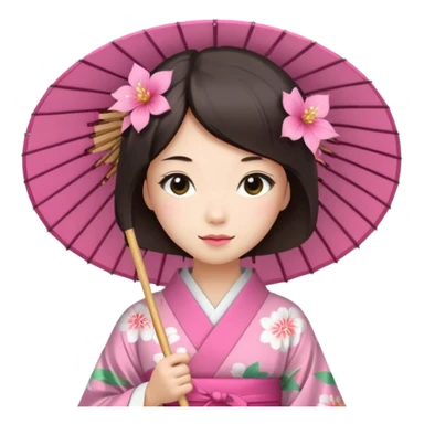 Japanese Princess with paper umbrella, pink kimono sticker