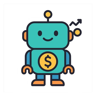 friendly and modern robot mascot for a finance app with subtle money or finance elements sticker