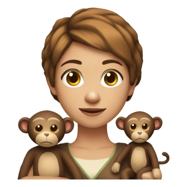 Can you do a young woman with short pixie style hair and a brown stuffed animals monkey sticker