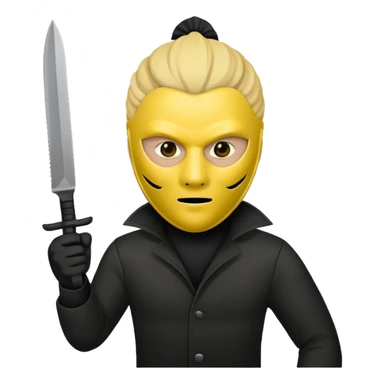 masked killer with a knife, simple shapes, minimal details, yellow face sticker