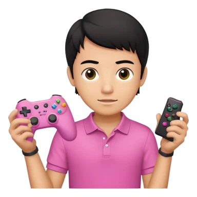generate a pretty tan bratz boy with a pink polo. Holding a gaming controller in hand. Black hair sticker