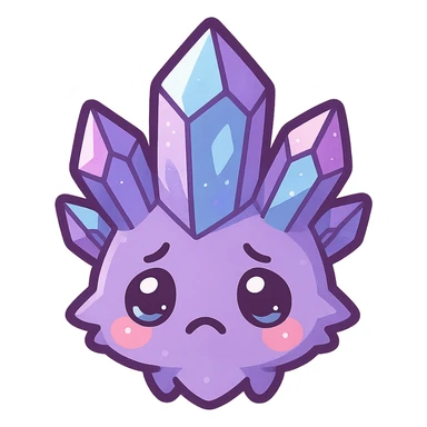 kawaii style emote of a crystal sprite creature, purple, blue, and pink, sad expression sticker