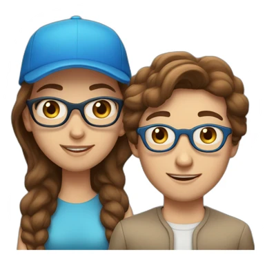 Women with Brown Hair an blue eyes in Love with a man with blue eyes, waring Glases and a cap. sticker