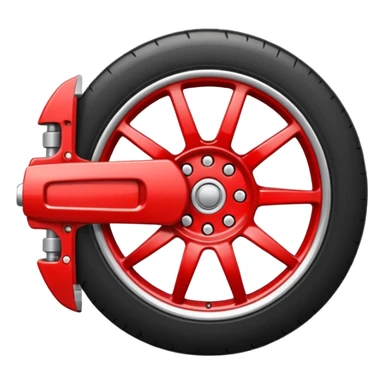 Minimal emoji icon of a car wheel with red brake caliper sticker