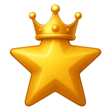 Make the gold star with crown look like a star badge in the style of Apple emojis with a transparent background. Keep the apple emoji style look and feel. sticker