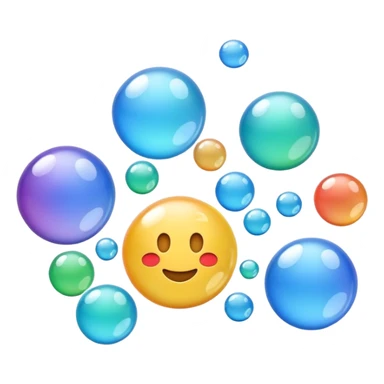 3D iPhone style emoji of free-floating bubbles, scattered randomly in the air, translucent and shiny, various sizes, not contained in any circle, isolated on white background, soft shadows, high detail, NO FACE sticker