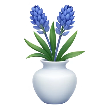 A small white ceramic vase holding a delicate blue hyacinth with soft green leaves — simple, elegant, and calming in a cozy, minimalist style. sticker