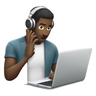 man in headphones talking hold laptop and phone only upper part of body  sticker