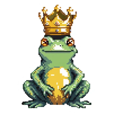 frog wearing a golden crown sitting pose sticker
