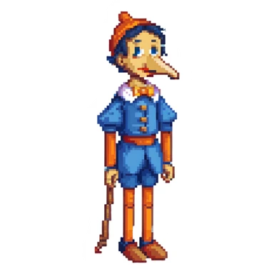 Pinocchio wooden puppet with a long nose, blue clothes sticker